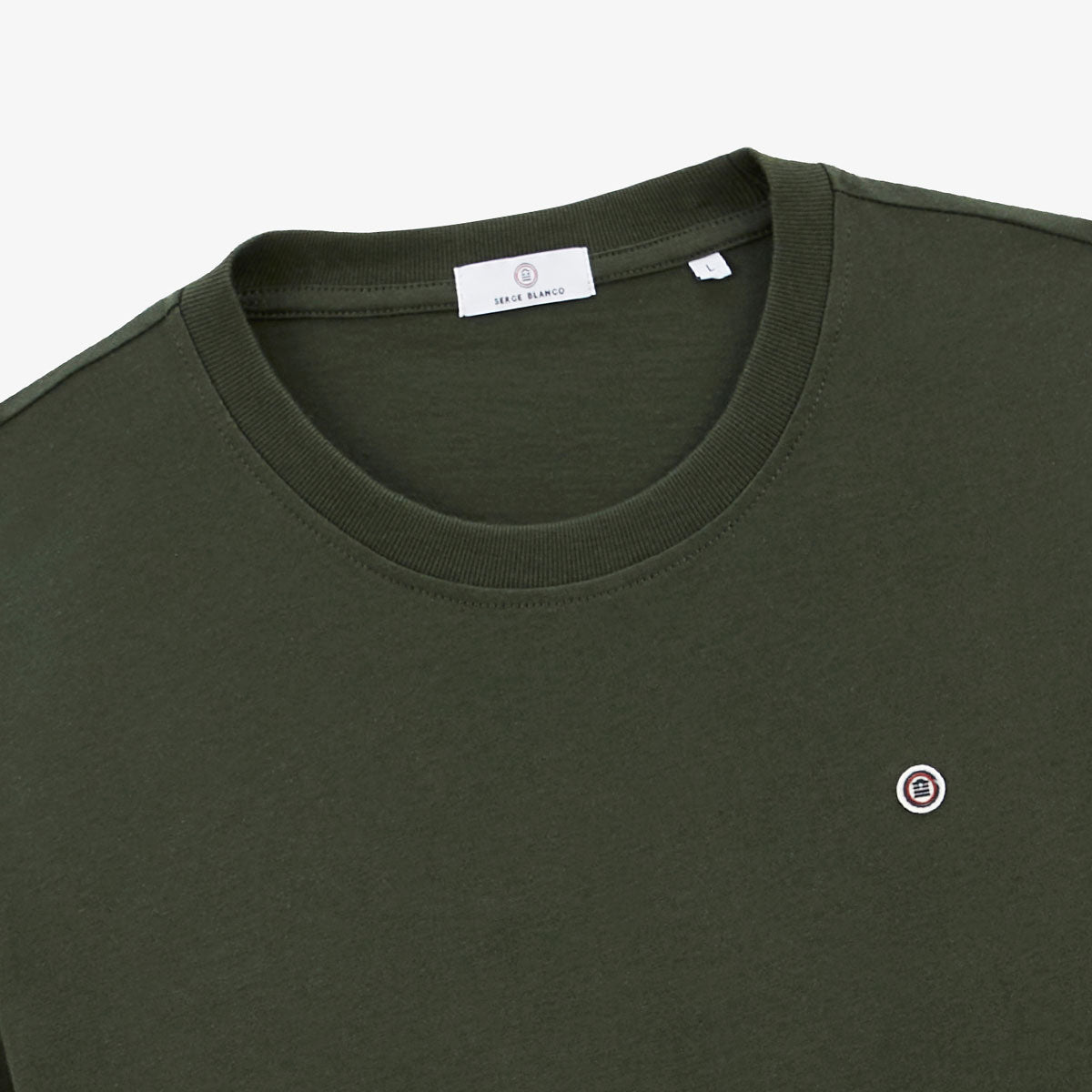 T-shirt Manches Courtes Col Rond En Coton Vert Militaire Théo Homme SERGE BLANCO