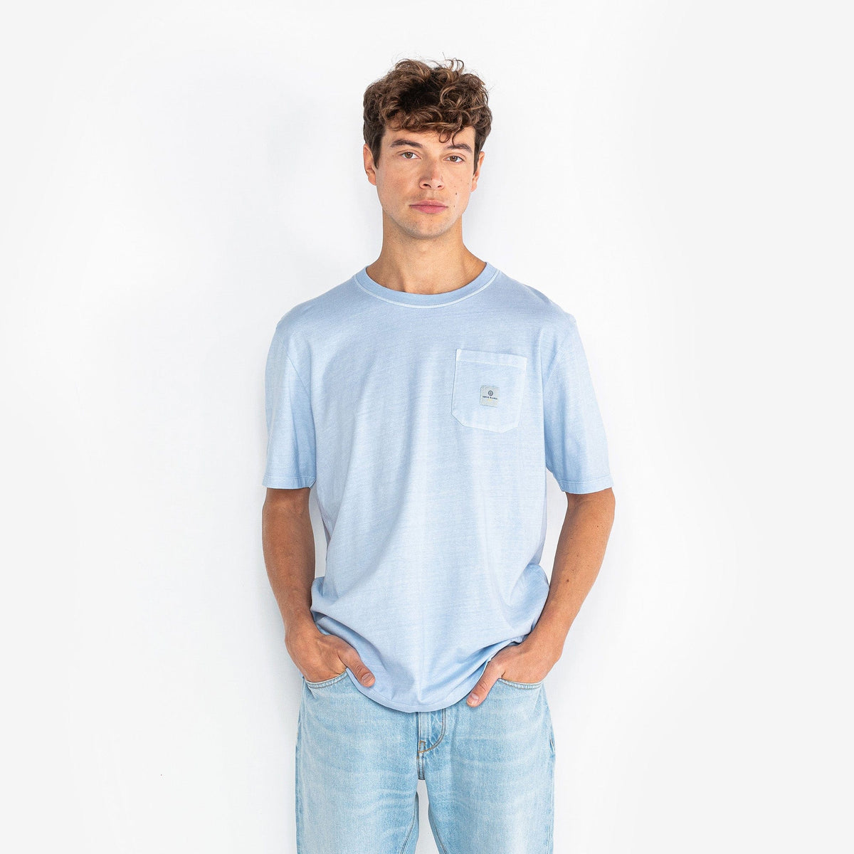 T-shirt Manches Courtes Col Rond Tim Bleu Ciel Avec Poche Poitrine Homme SERGE BLANCO