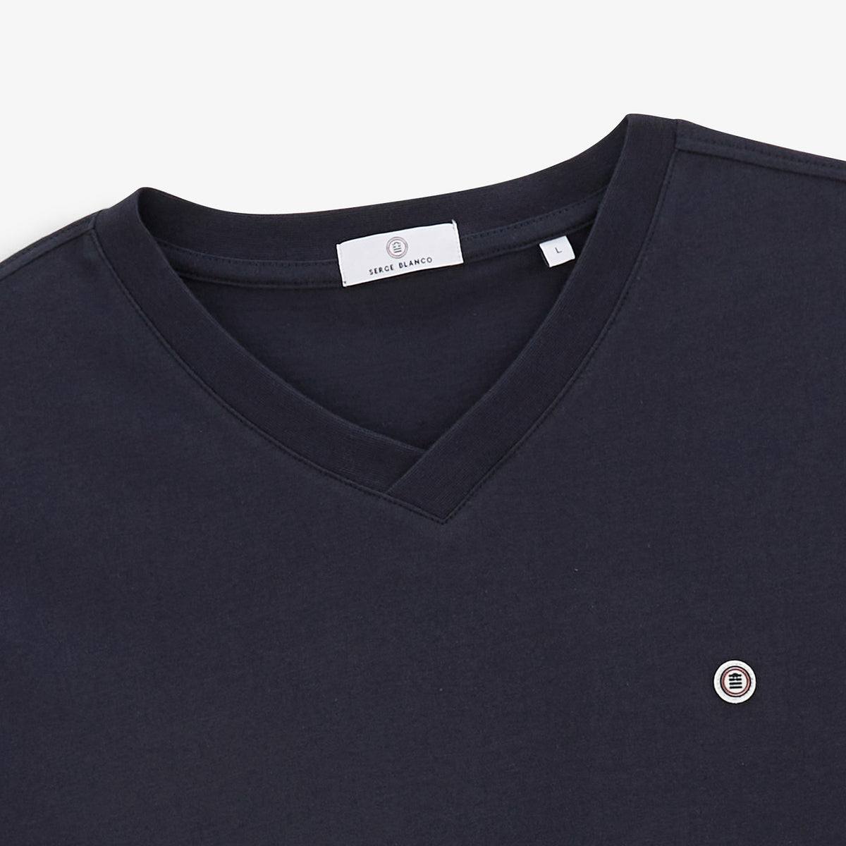 T-shirt Manches Courtes Thibault En Coton Col V Homme Bleu Navy SERGE BLANCO