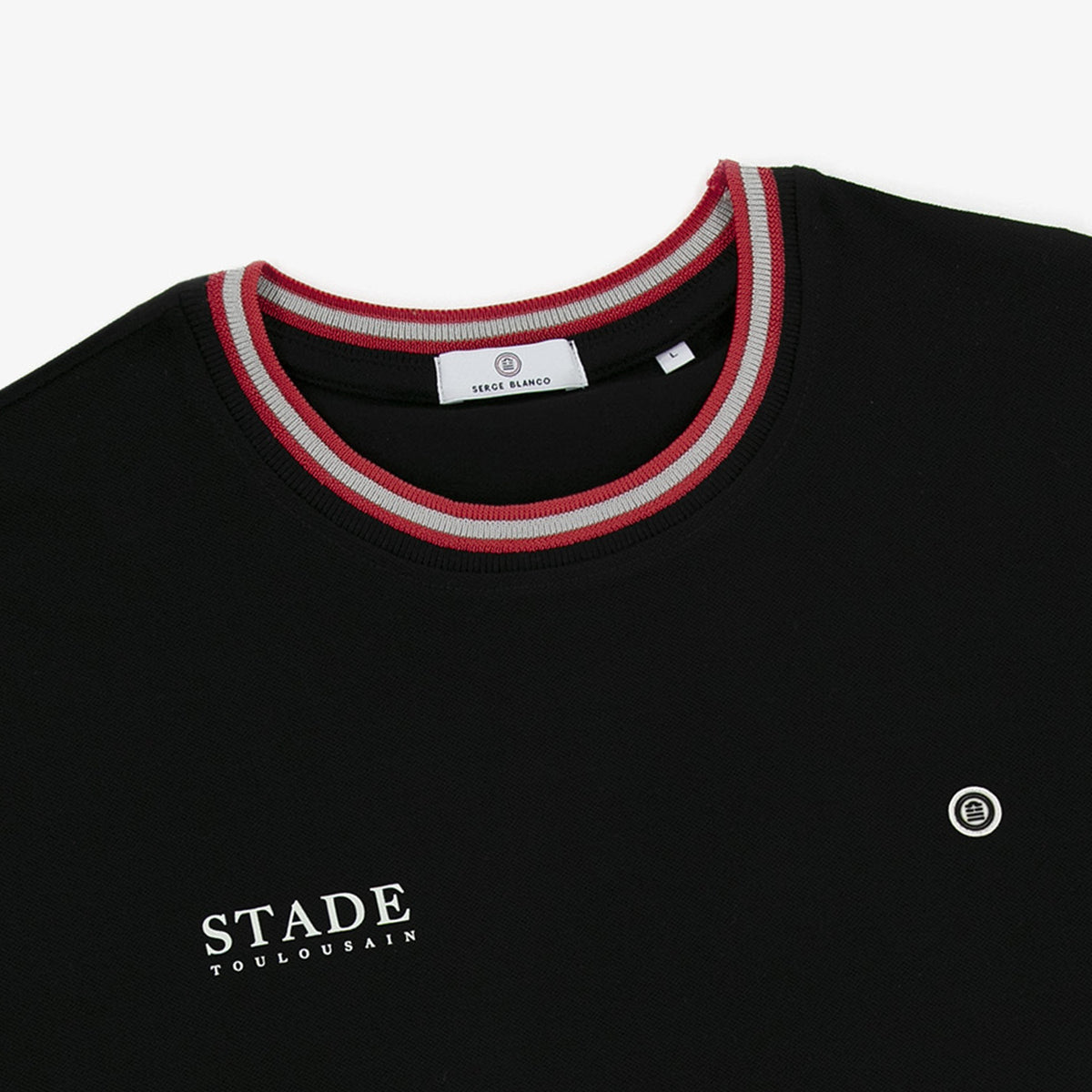 Maglietta STADE nera in cotone con collo e maniche bordati con il logo dello Stade Toulousain