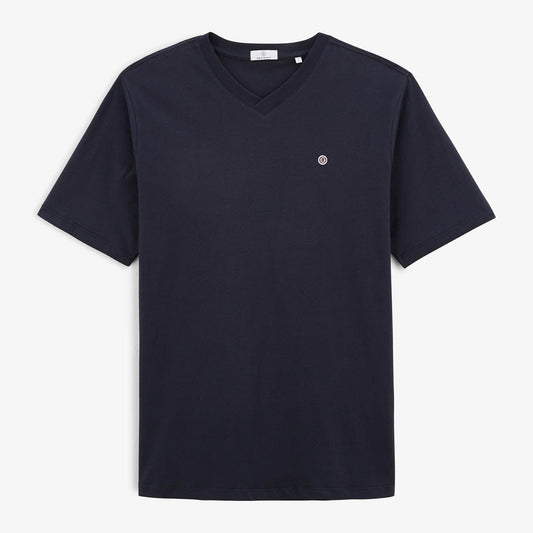 T-shirt Manches Courtes Thibault En Coton Col V Homme Bleu Navy SERGE BLANCO