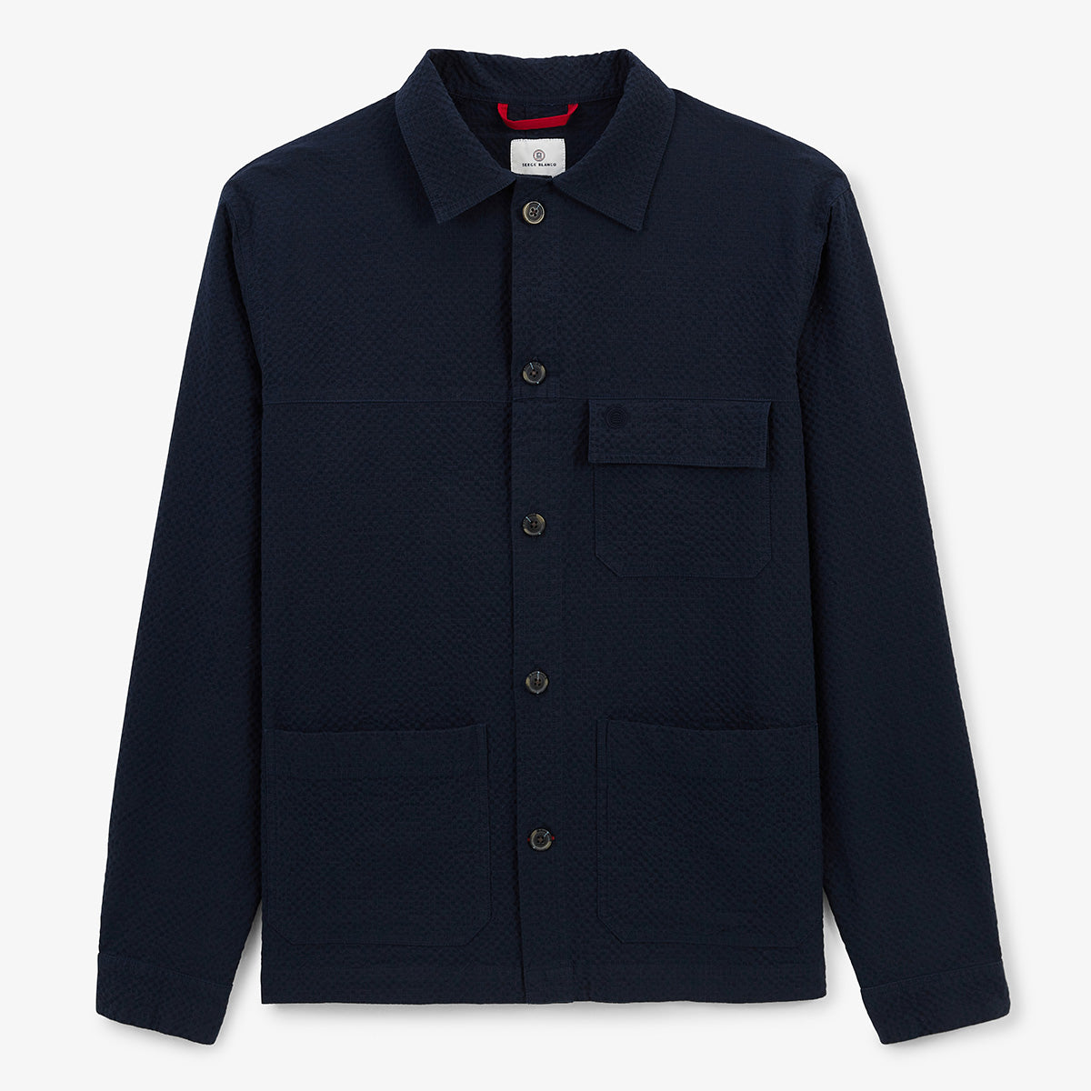 Marineblauw seersucker-werkjack van Wilfried HOMME SERGE BLANCO