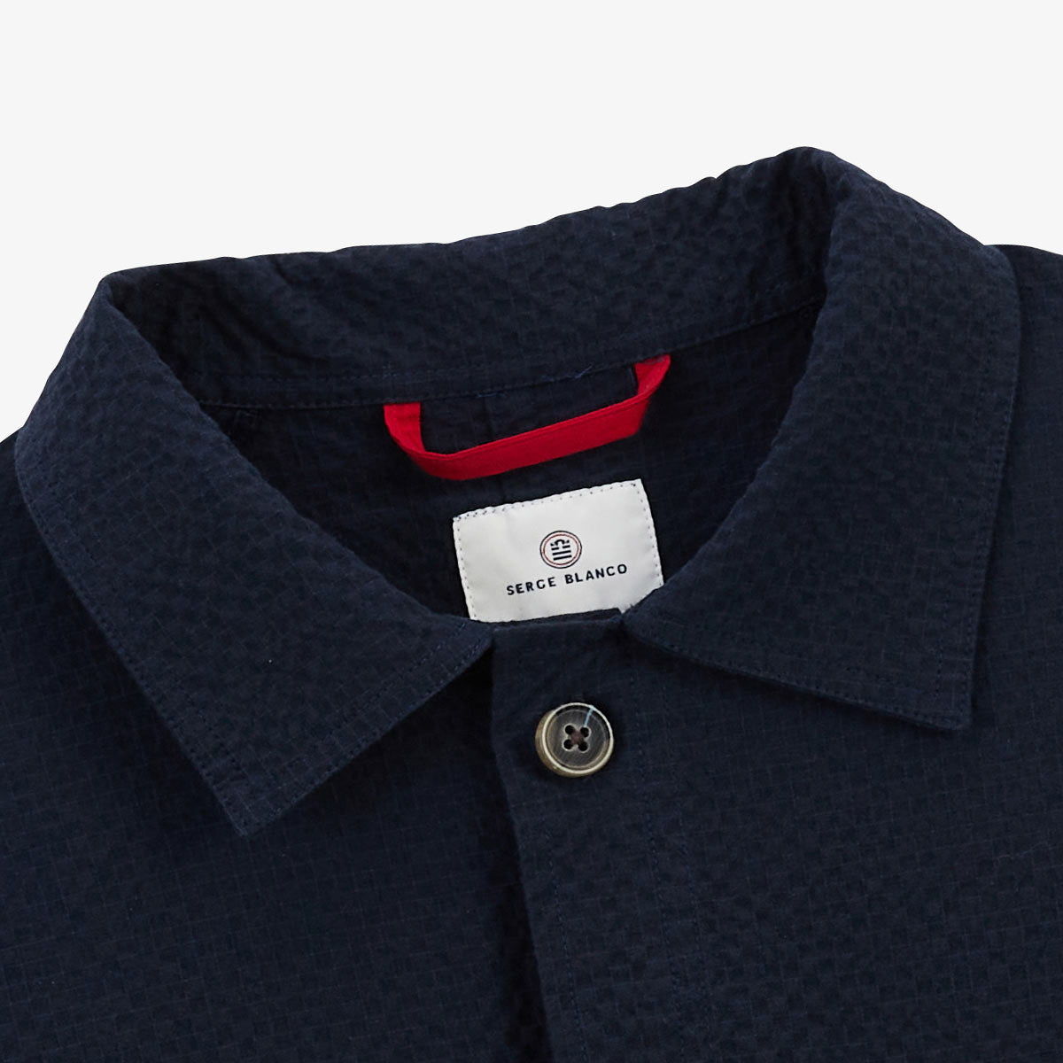 Marineblauw seersucker-werkjack van Wilfried HOMME SERGE BLANCO