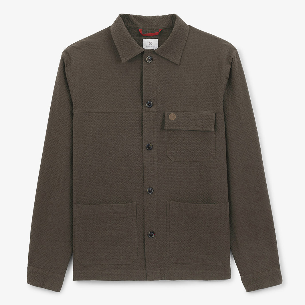 Worker-jasje van seersucker-katoen in kleibruin Wilfried HEREN SERGE BLANCO