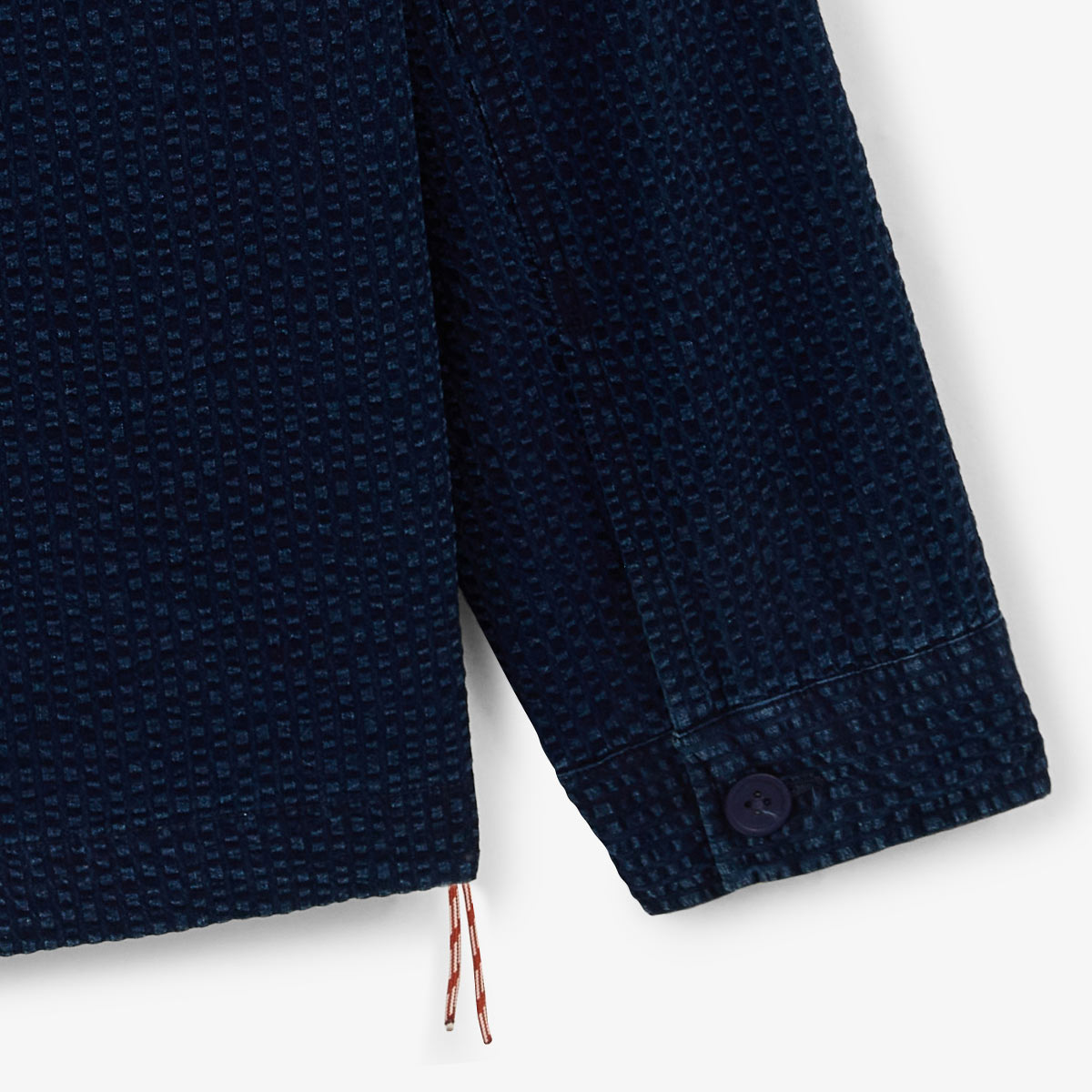 Werkjas van indigo blauw seersucker Wilfried HEREN SERGE BLANCO