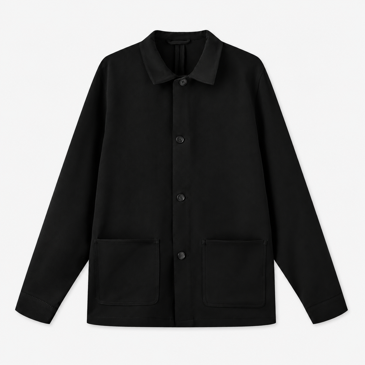 Veste worker Wael stretch noire avec poches plaquées, vue de face.