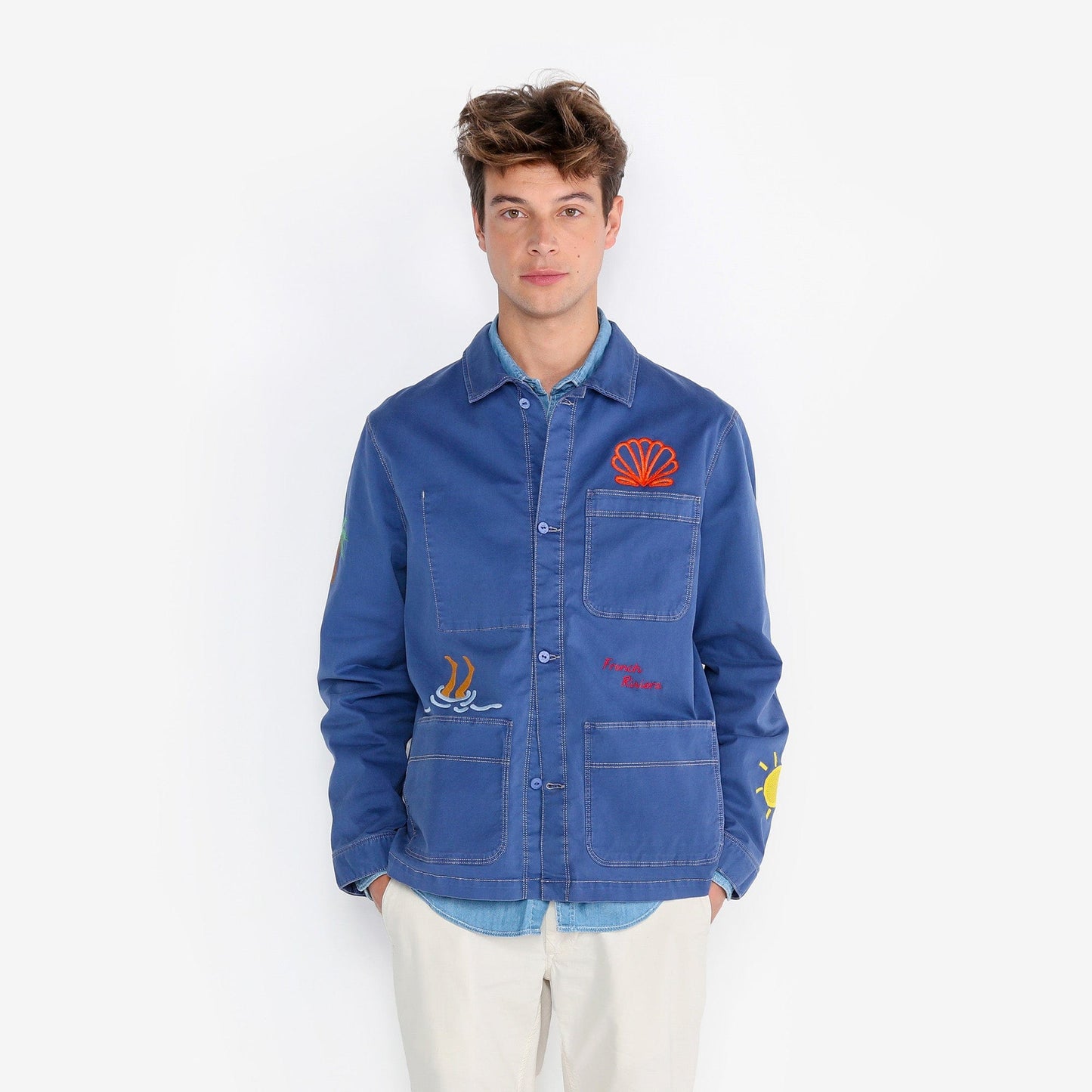 Veste Worker Wendel Brodée En Coton Bleu Nation Homme SERGE BLANCO