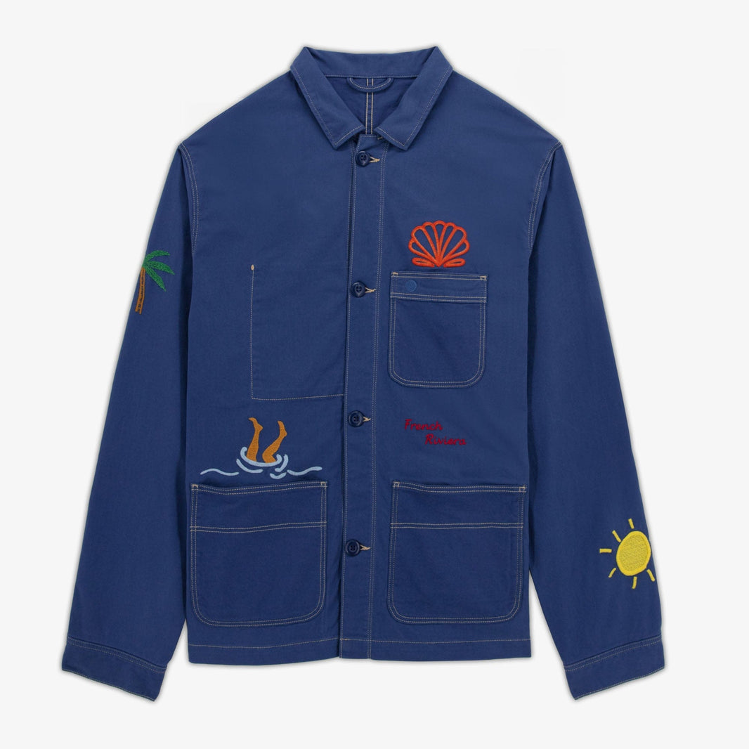 Men's Blue "Nation" Embroidered Cotton Worker Jacket by Wendel - SERGE BLANCO