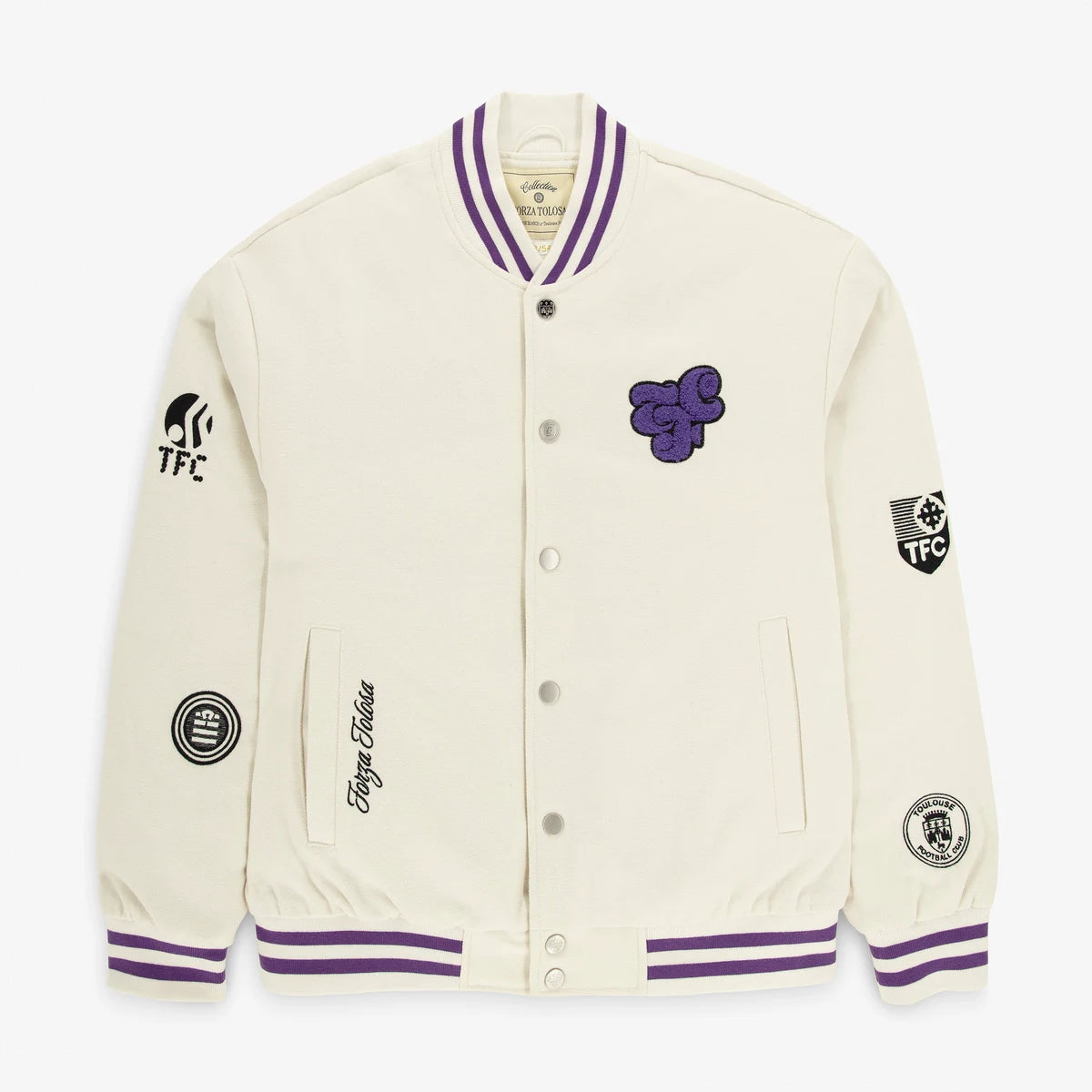 Veste Teddy "FORZA TOLOSA" numéroté en laine blanc cassé Toulouse Football Club