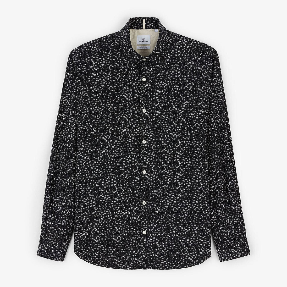 Herrenhemd mit Blumenprint, schwarz, taillierter Schnitt
