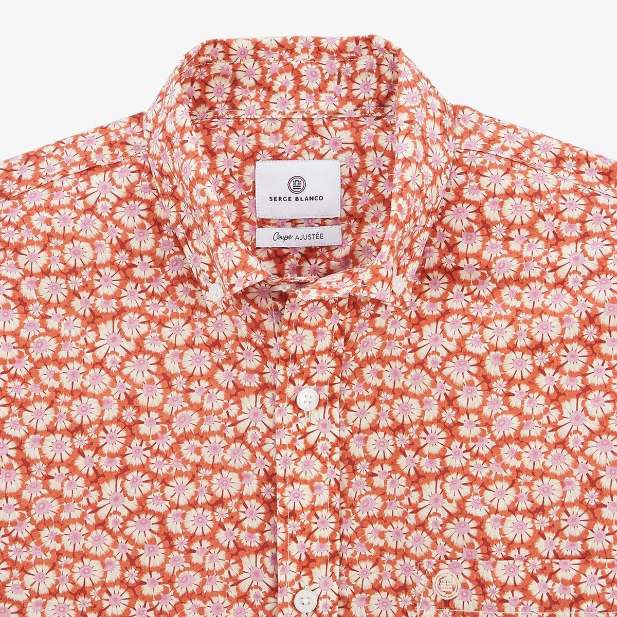 Kupferorangefarbenes Langarmhemd mit Blumenmuster