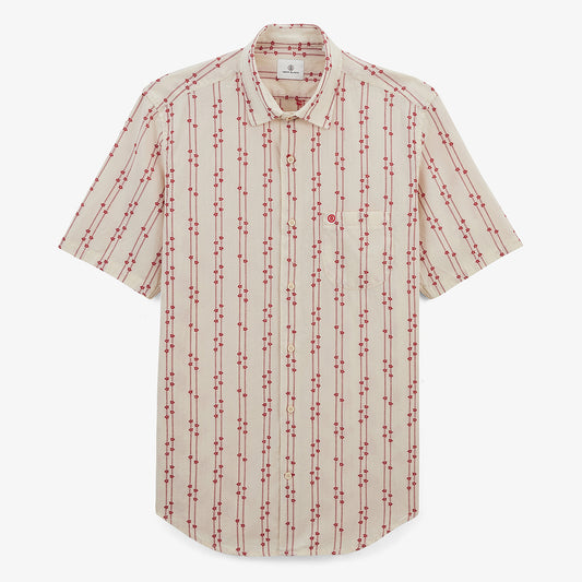 Kurzärmeliges Jacquardhemd mit gestickten Blumen aus weißer Baumwolle HERREN SERGE BLANCO