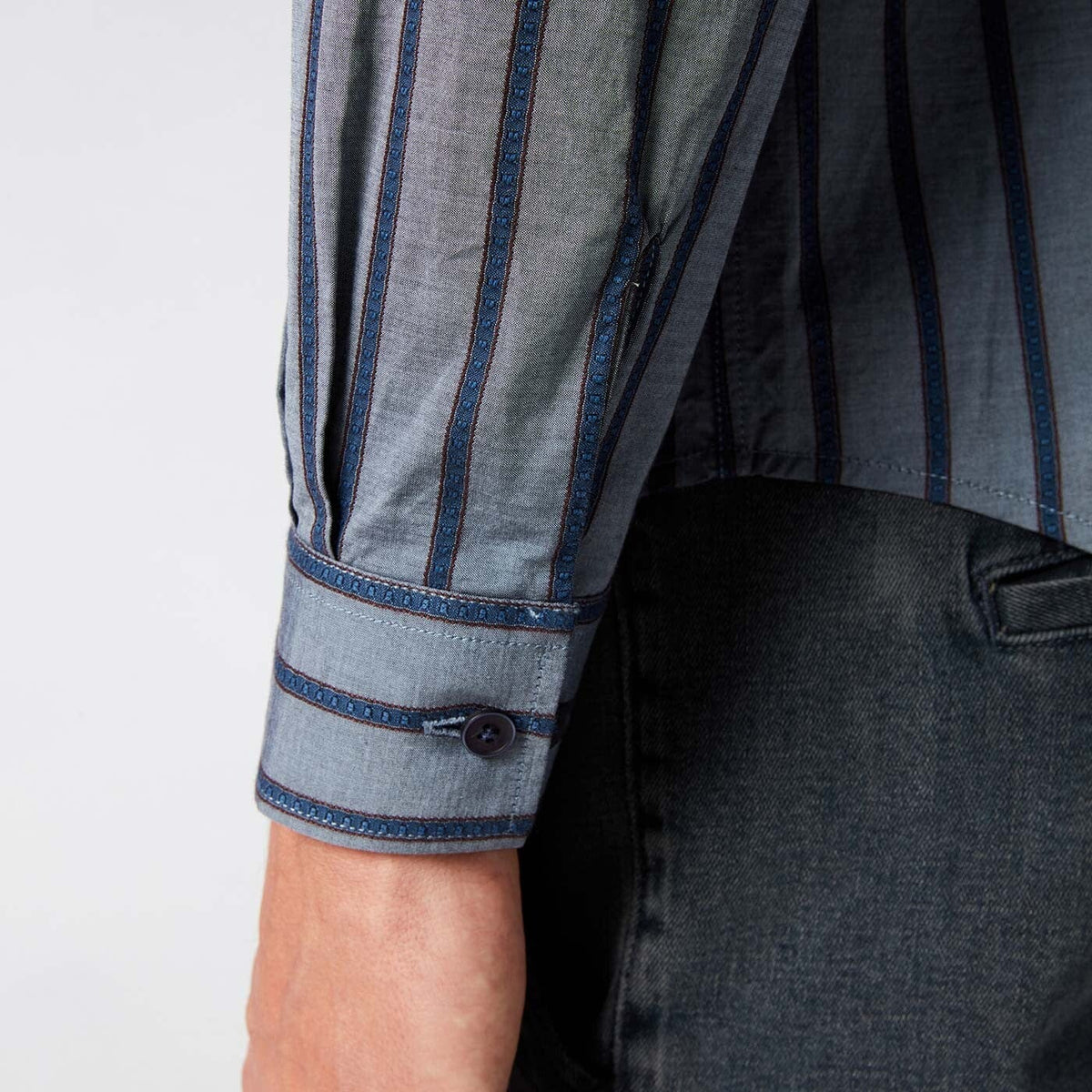 Herrenhemd mit Streifen, taillierter Schnitt, aus blauer Baumwolle, Herren-Serge Blanco