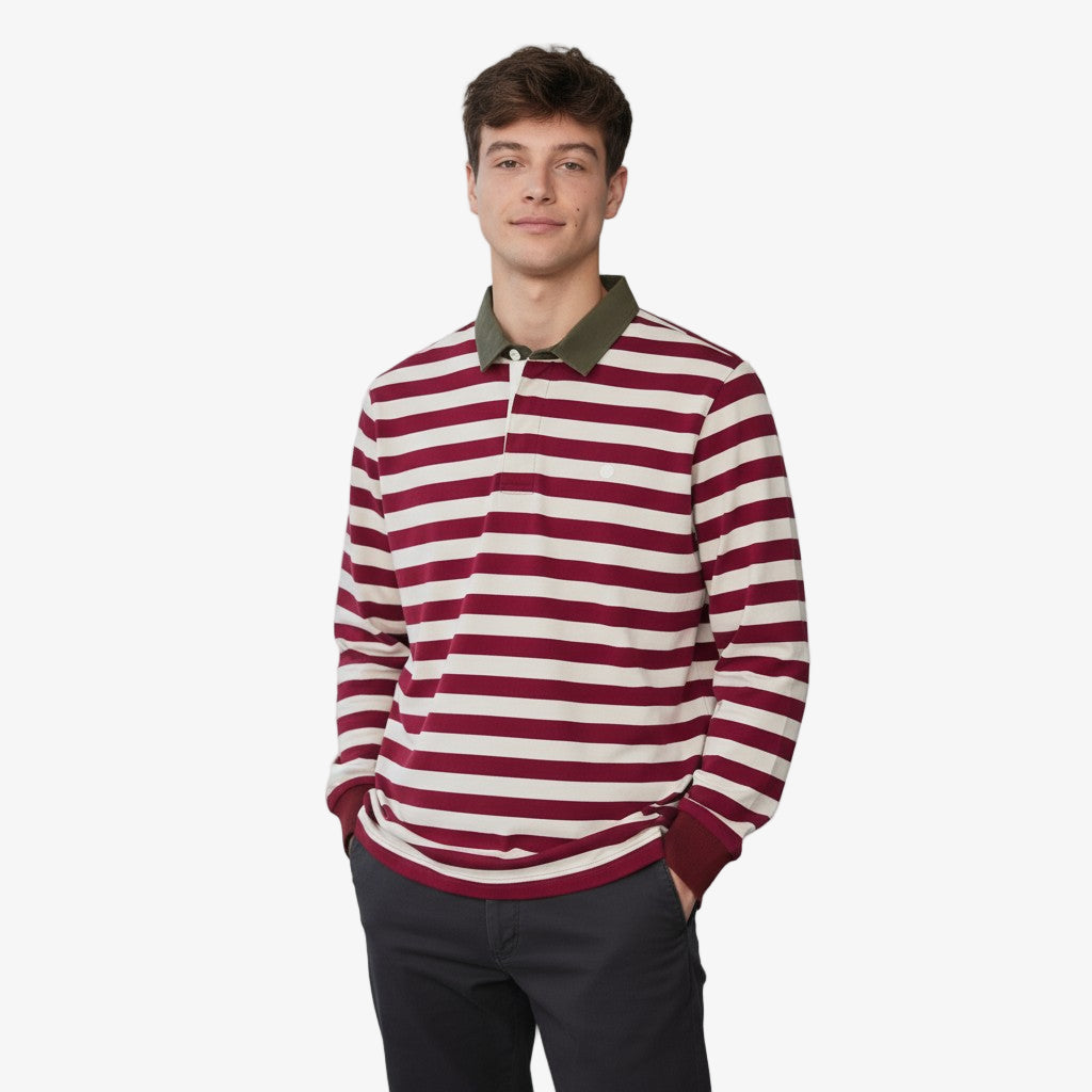 Langärmliges Rugby-Shirt aus Baumwolle mit Streifenmuster in Merlot Lens für Herren von SERGE BLANCO