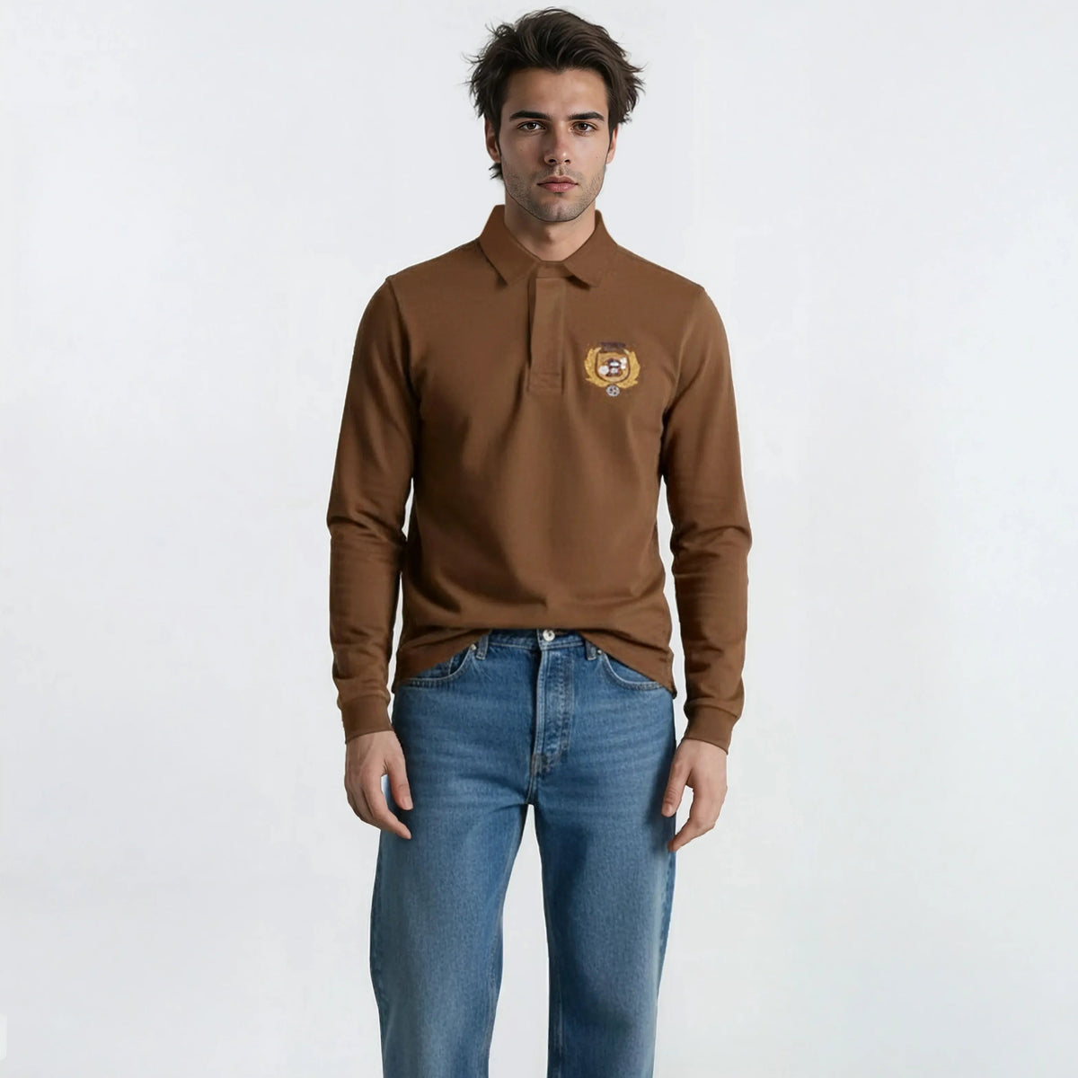 Langärmeliges Rugby-Shirt für Herren, Farbe: Kaffee, SERGE BLANCO