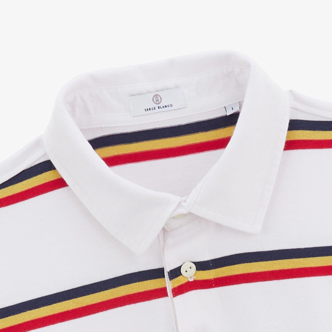 Langärmliges Rugby-Shirt Landen, weiß gestreift, aus Baumwolle, für Herren, Serge Blanco