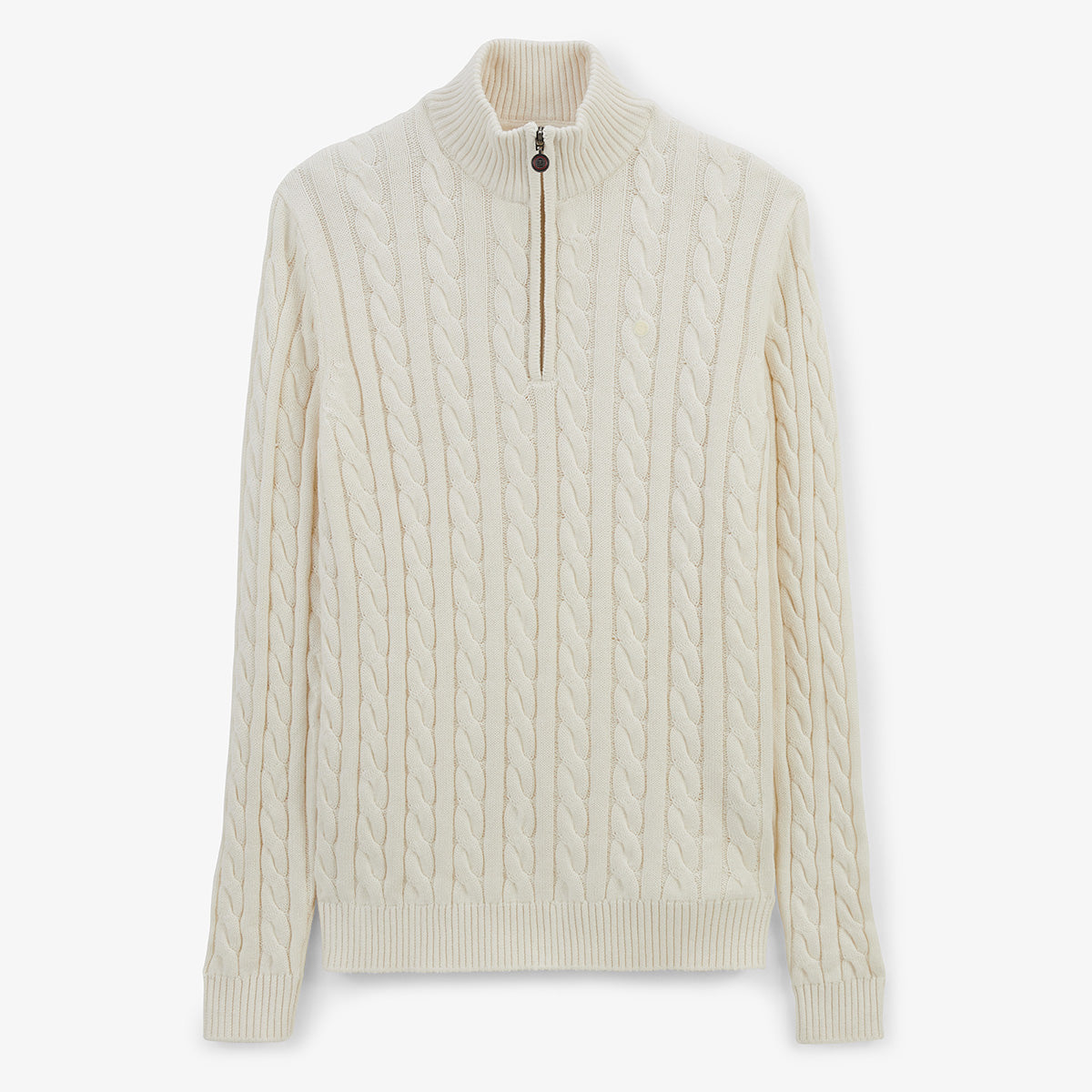 Pullover mit Reißverschlusskragen aus Zopfstrick aus Baumwolle und Wolle in Ecru Marsala HERREN SERGE BLANCO