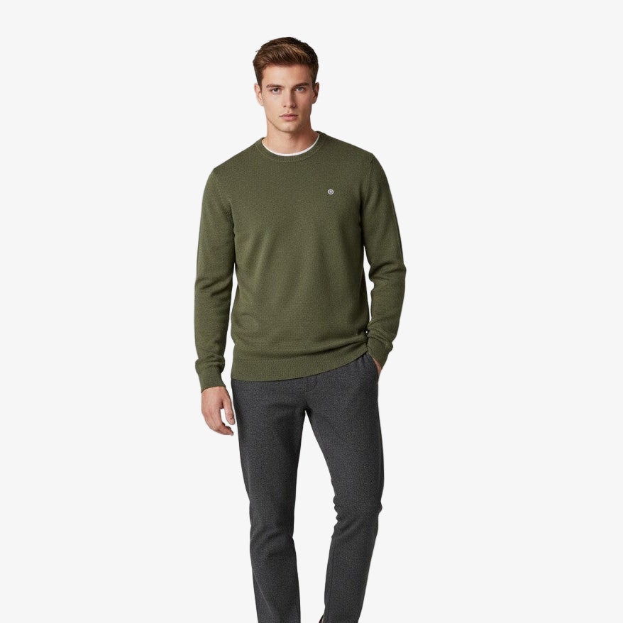 Einfarbiger Pullover mit Rundhalsausschnitt, überwiegend aus Baumwolle, khakigrün, SERGE BLANCO