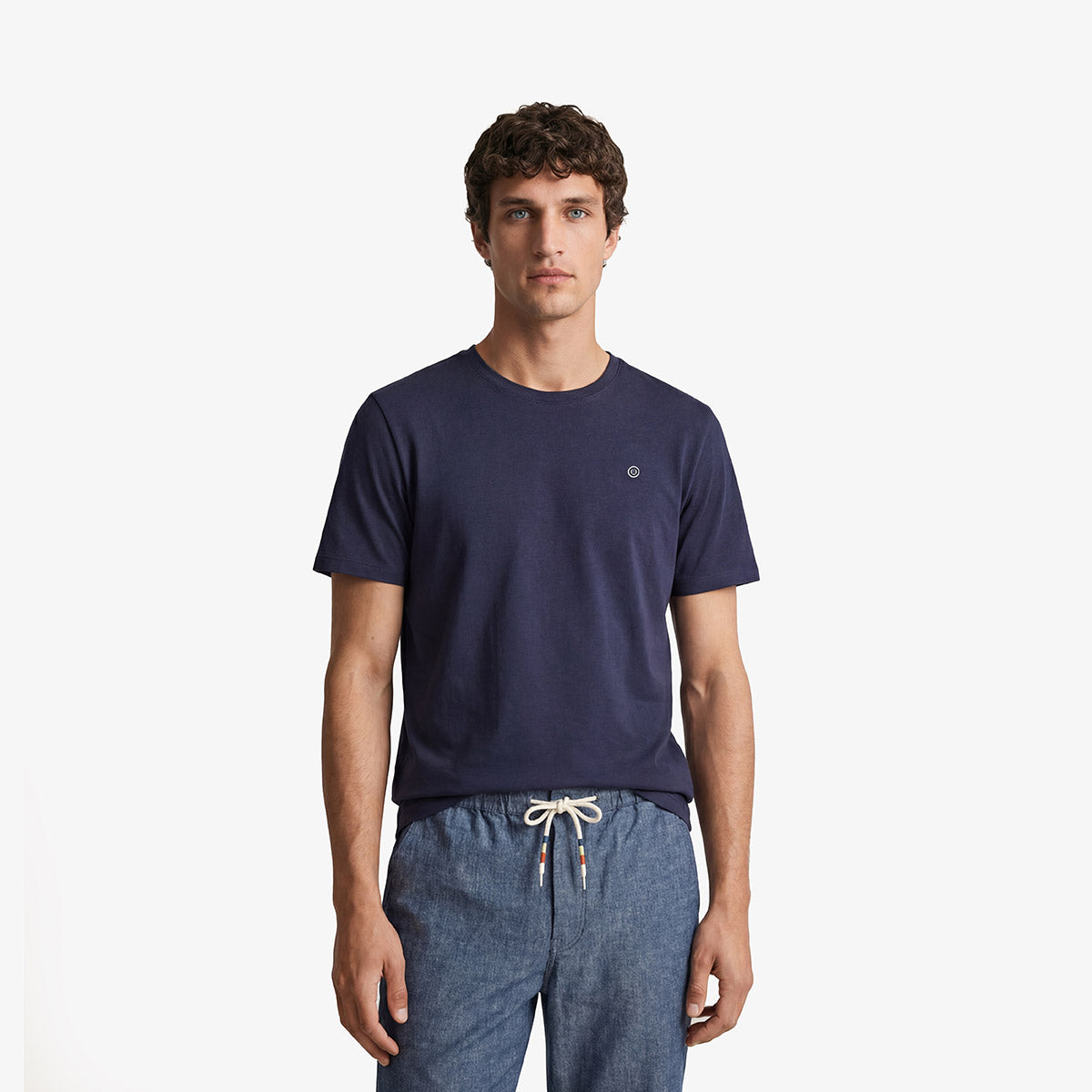 T-Shirt mit Rundhalsausschnitt Theo aus marineblauer Baumwolle HERREN SERGE BLANCO