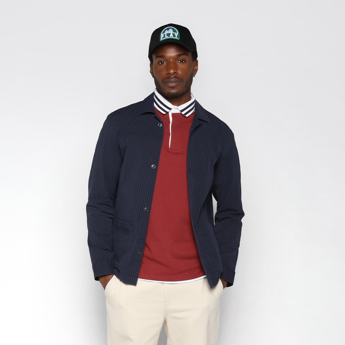 Jacke Worker Seersucker Dunkelblau Navy Waël Herren SERGE BLANCO