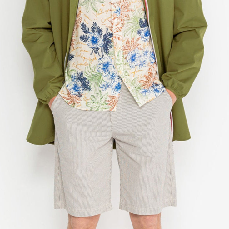 Bermudashorts 200 aus ungebleichter Seersucker-Baumwolle mit Streifen, gerader Schnitt, bequem