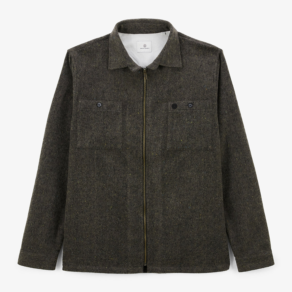 Langärmeliges Overshirt aus ecrufarbenem Twill mit braunem Reißverschluss Clovis Homme SERGE BLANCO