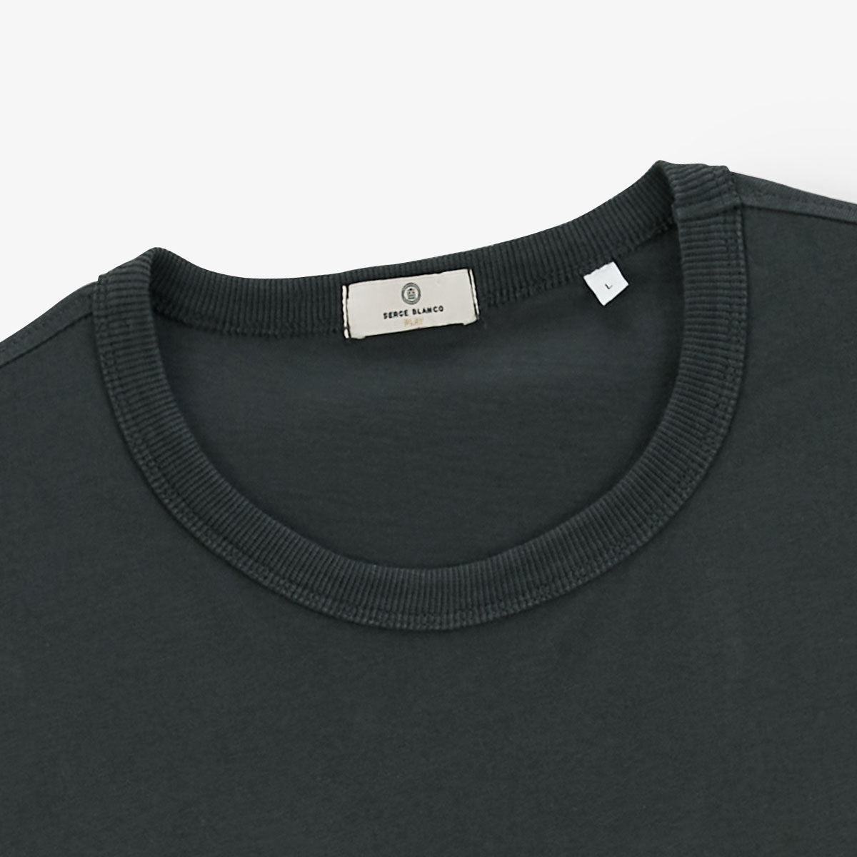 T-Shirt mit Rundhalsausschnitt aus grauer Baumwolljersey mit Aufdruck auf der Rückseite für Herren SERGE BLANCO