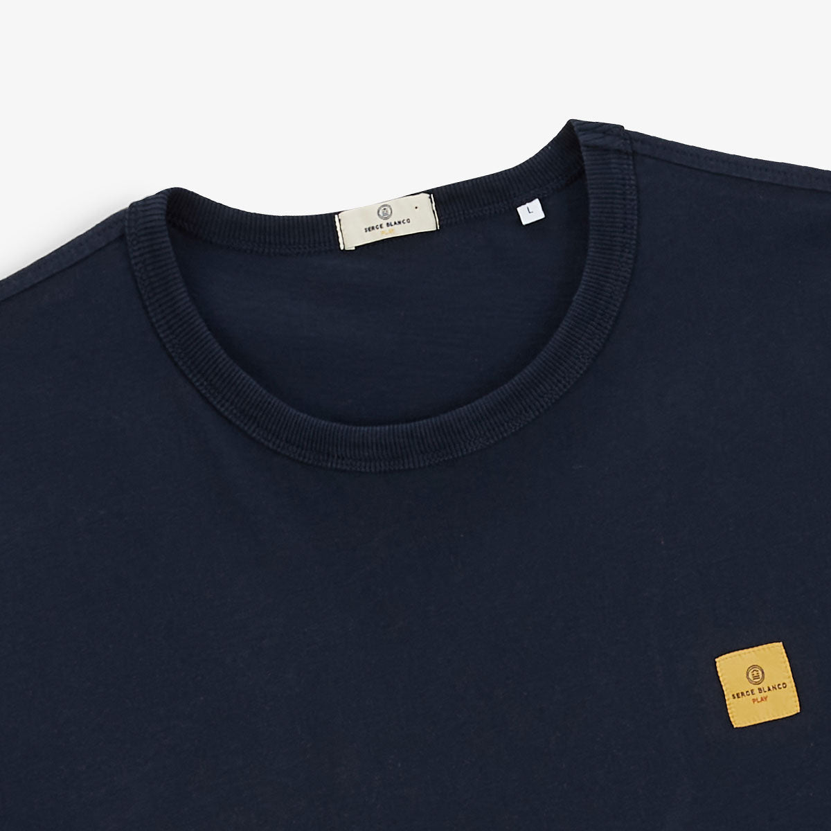 T-Shirt mit Rundhalsausschnitt aus bedrucktem Baumwolljersey, marineblau, Herren SERGE BLANCO