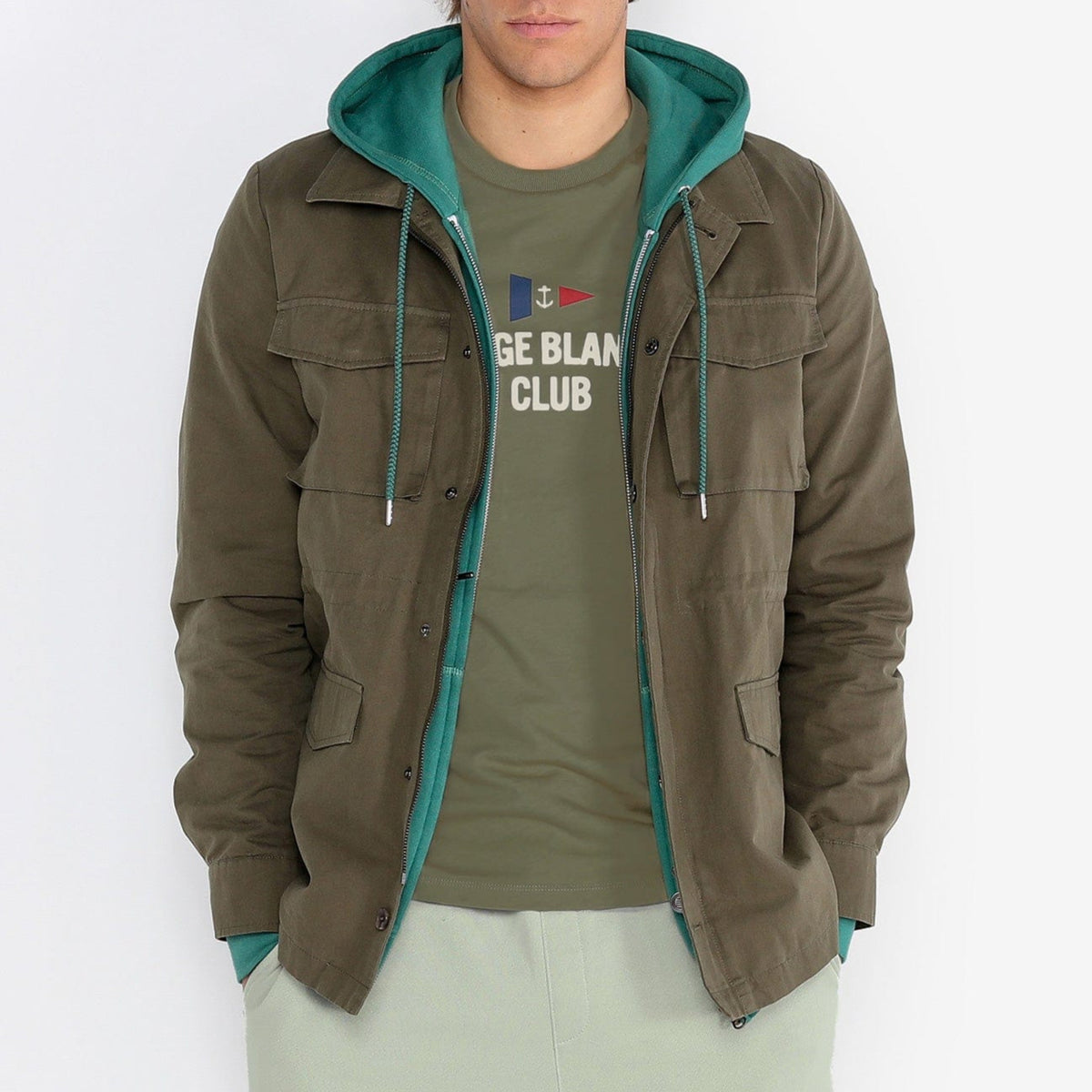 Safari-Jacke Dagobert aus Baumwolle in Militärgrün mit 4 Taschen für Herren SERGE BLANCO