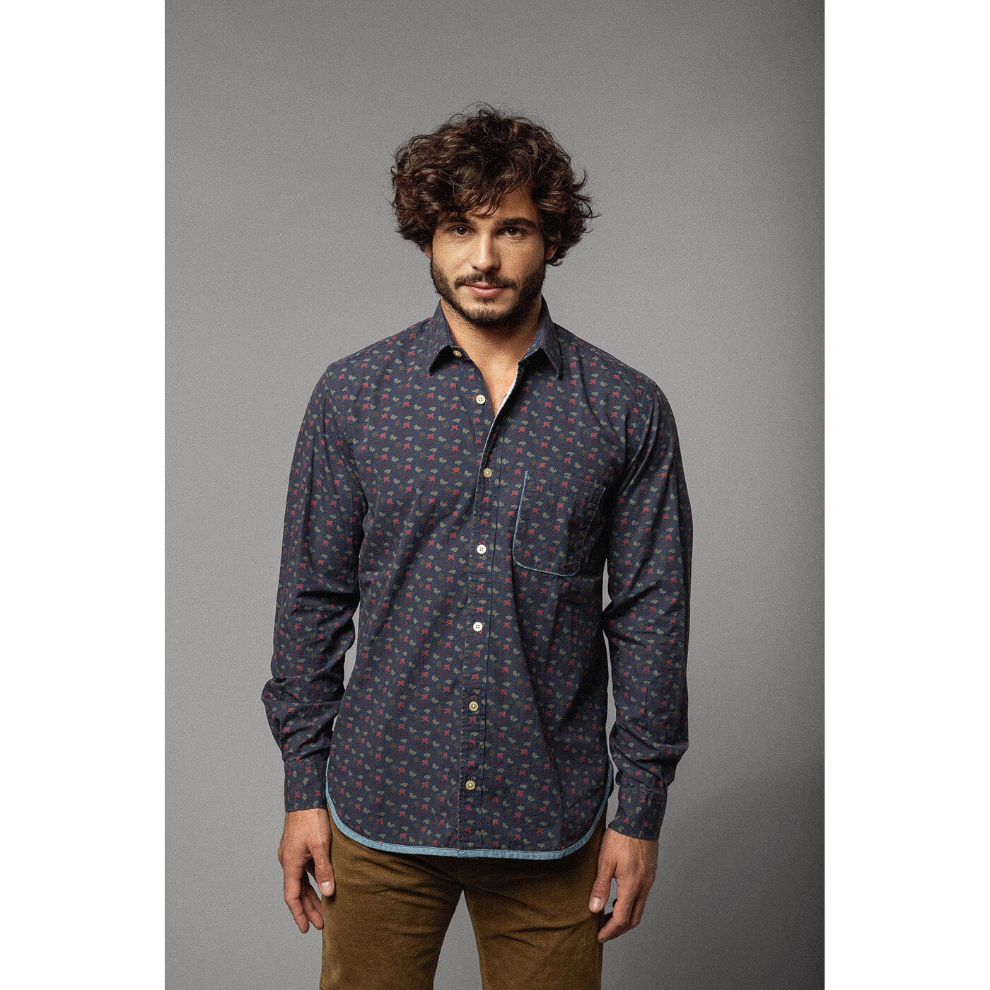Long-Sleeved Poplin Shirt with Camouflage Pattern