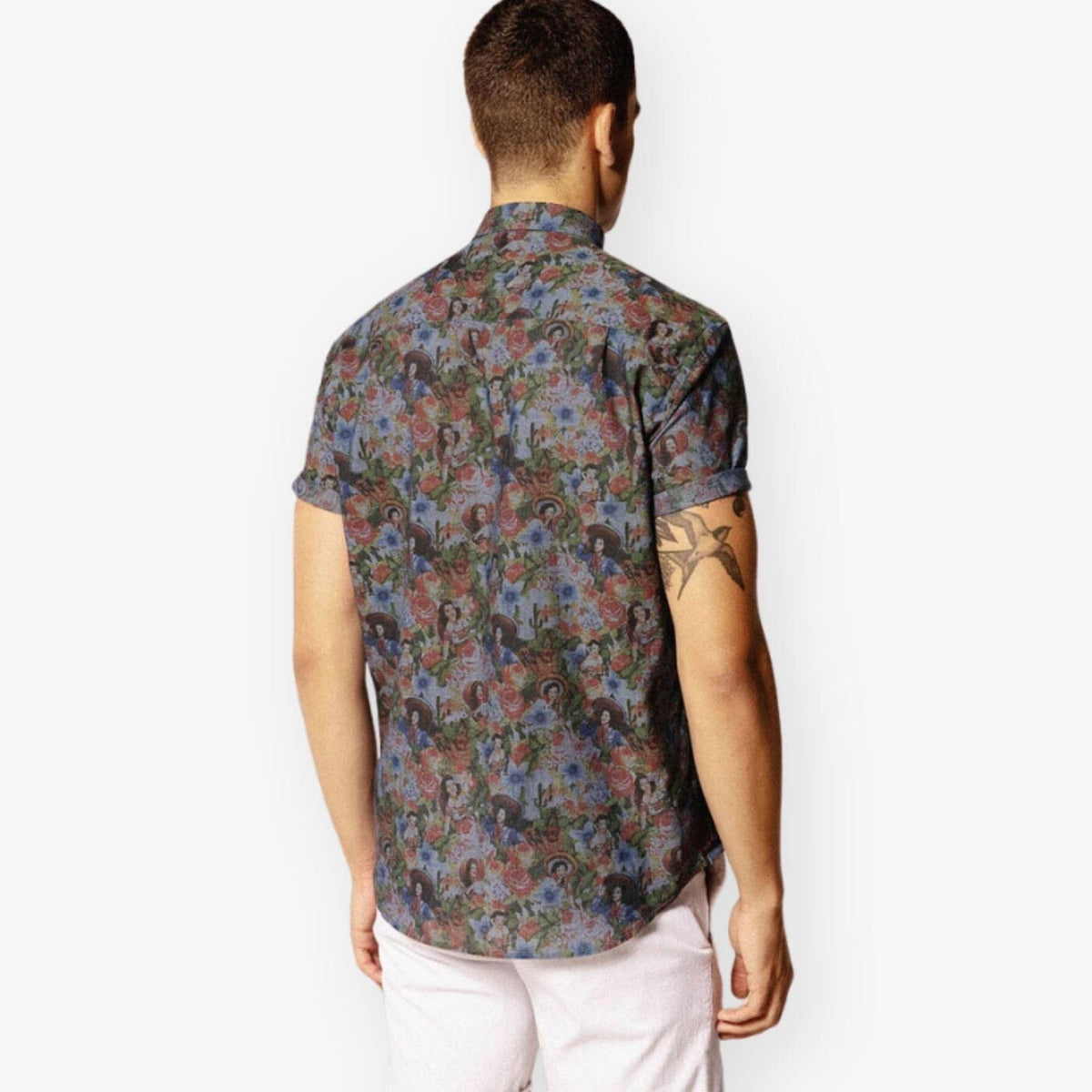 Short-Sleeved Shirt in Pin-Up Patterned Fabric