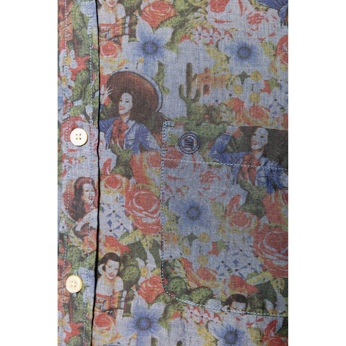 Short-Sleeved Shirt in Pin-Up Patterned Fabric