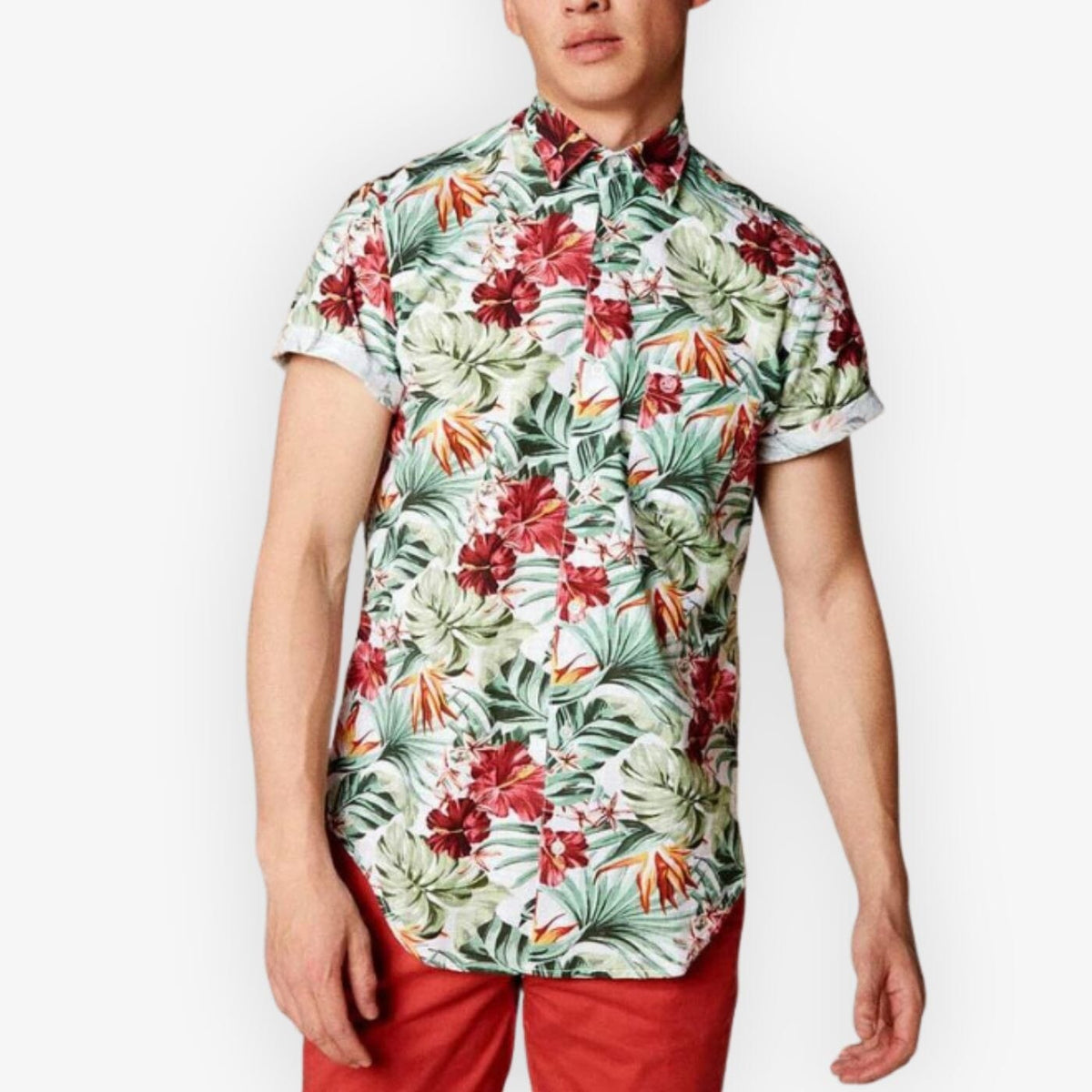 Short-sleeved shirt with floral print