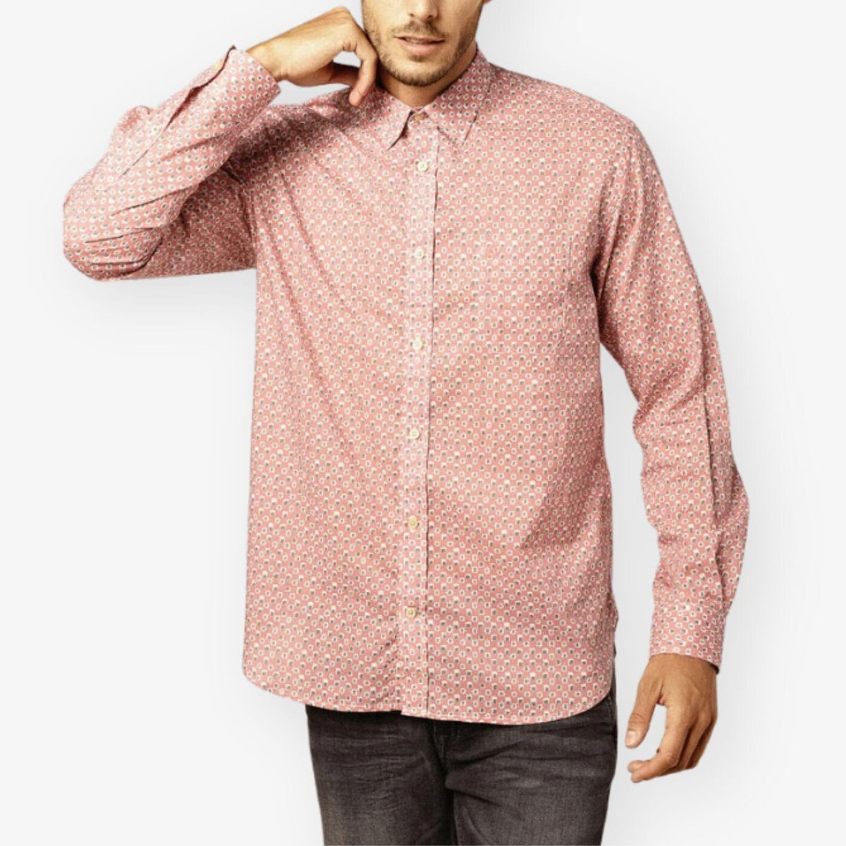 Long Sleeve Poplin Shirt with Contemporary Print