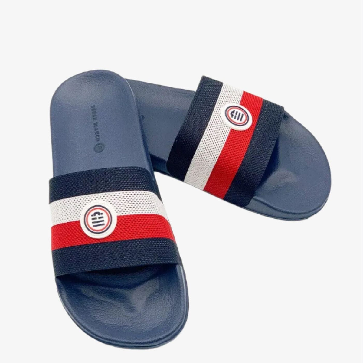 POOL SLIDES flip-flops with tricolor stripes