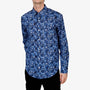 Navy blue printed long-sleeved shirt