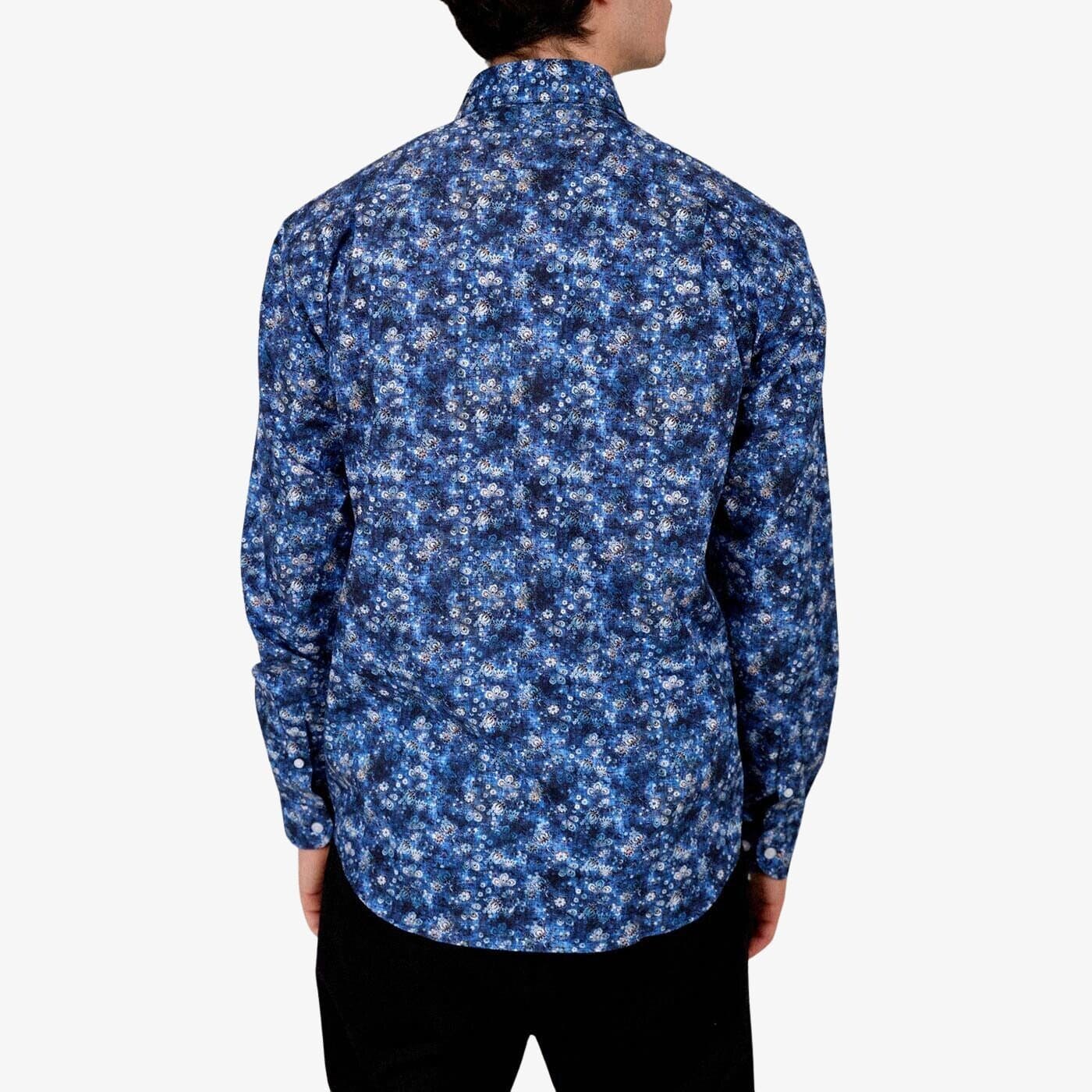 Navy blue printed long-sleeved shirt