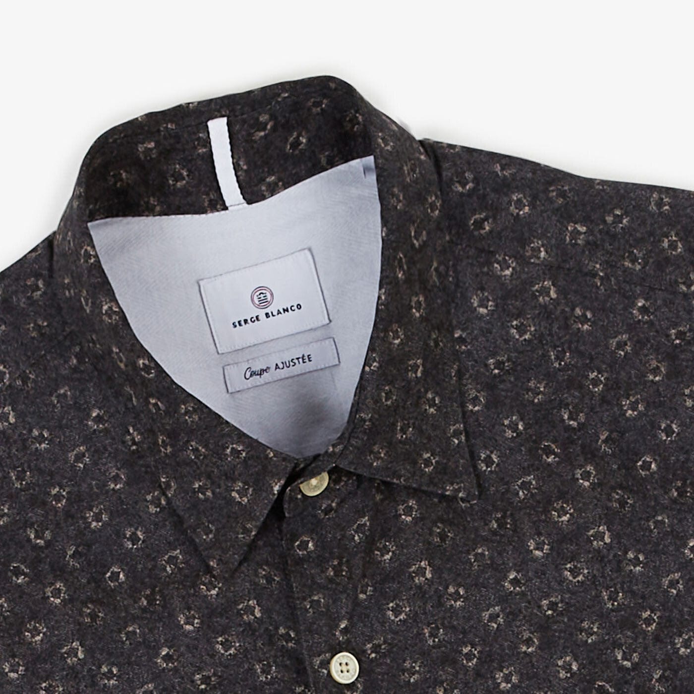 Charcoal printed poplin shirt with a fitted cut