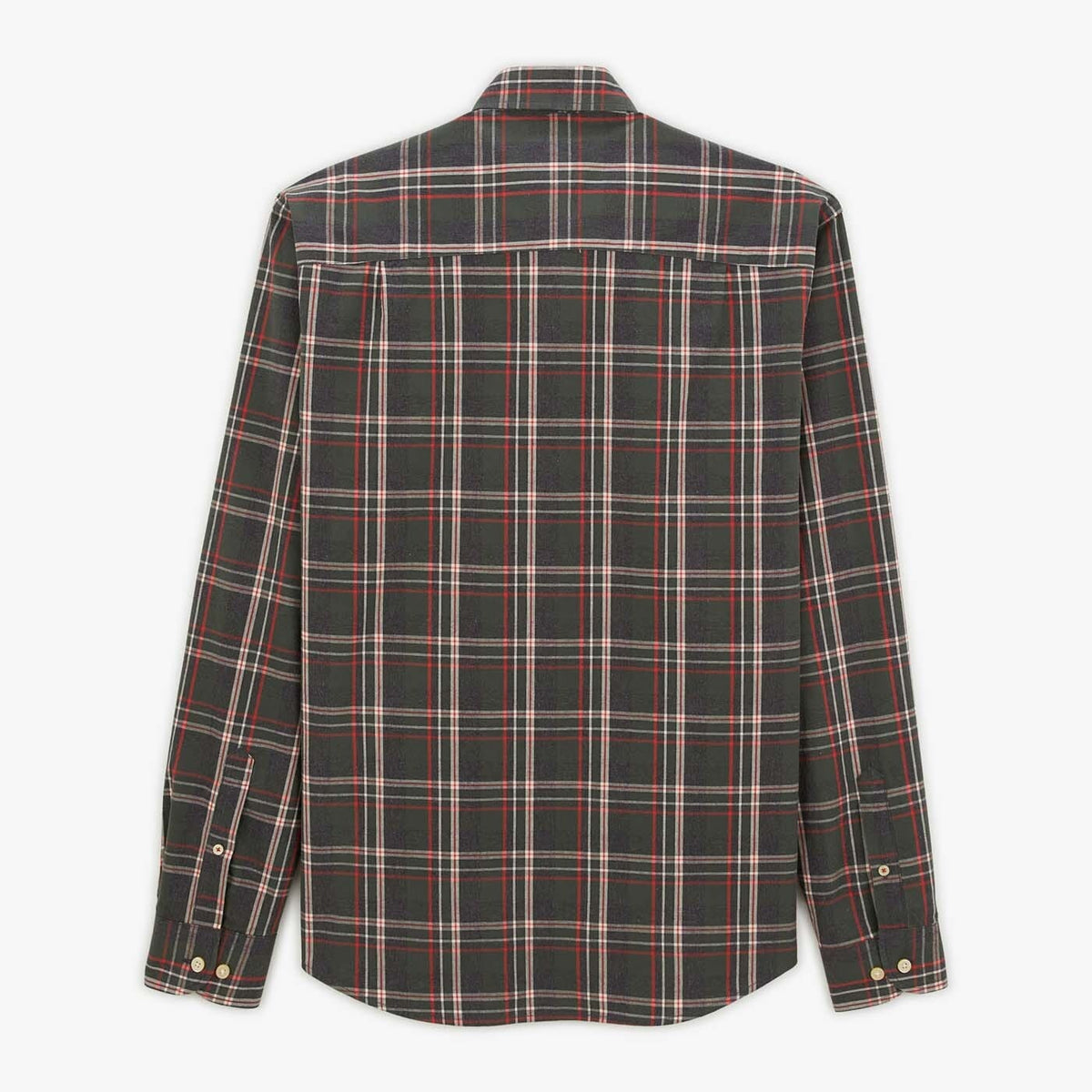 Long-sleeved shirt with pine green check pattern