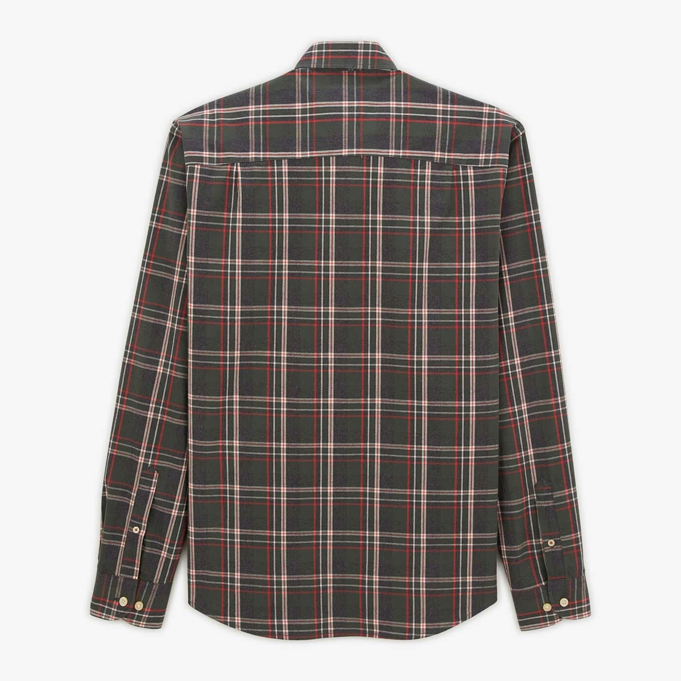 Long-sleeved shirt with pine green check pattern