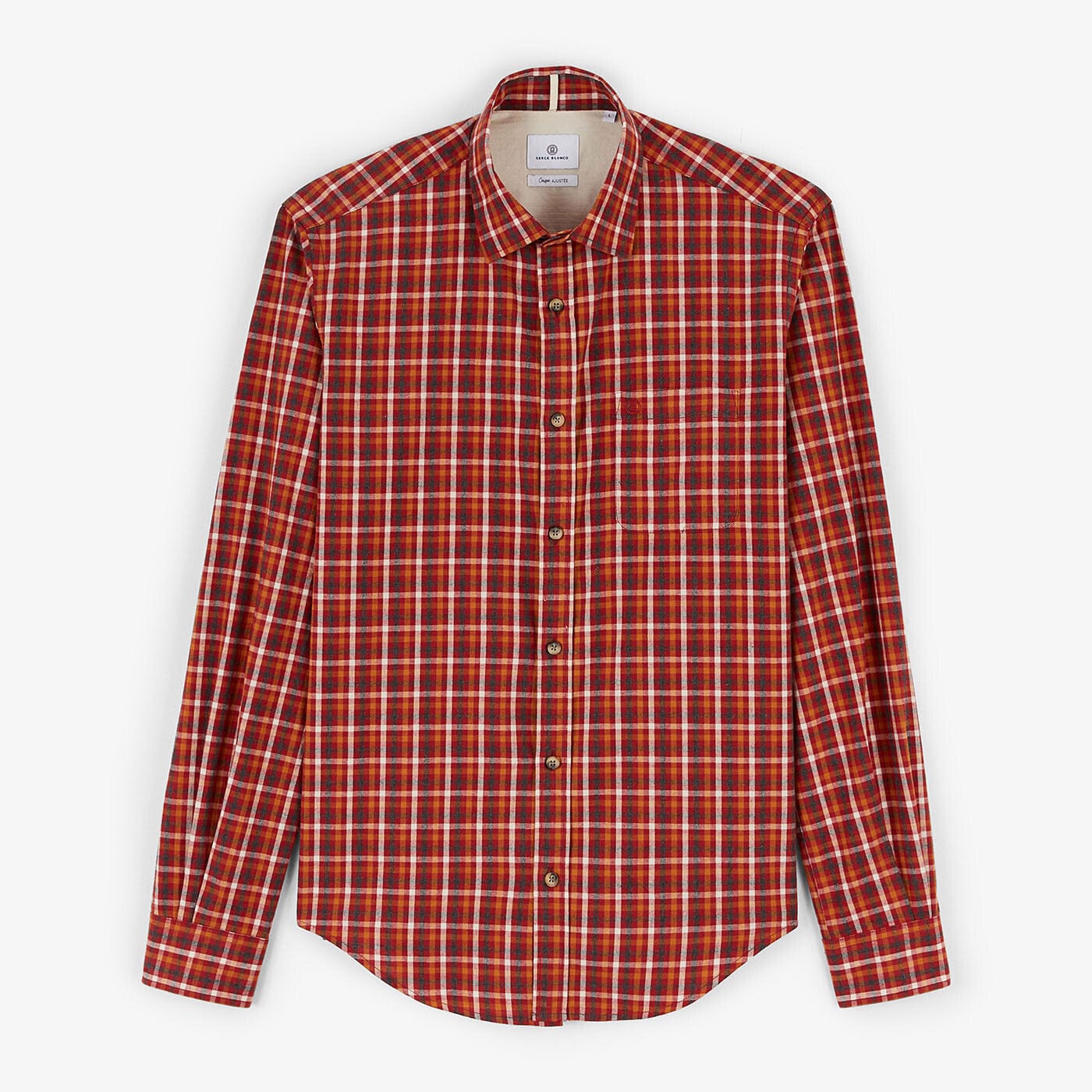 Brick red plaid long-sleeved shirt