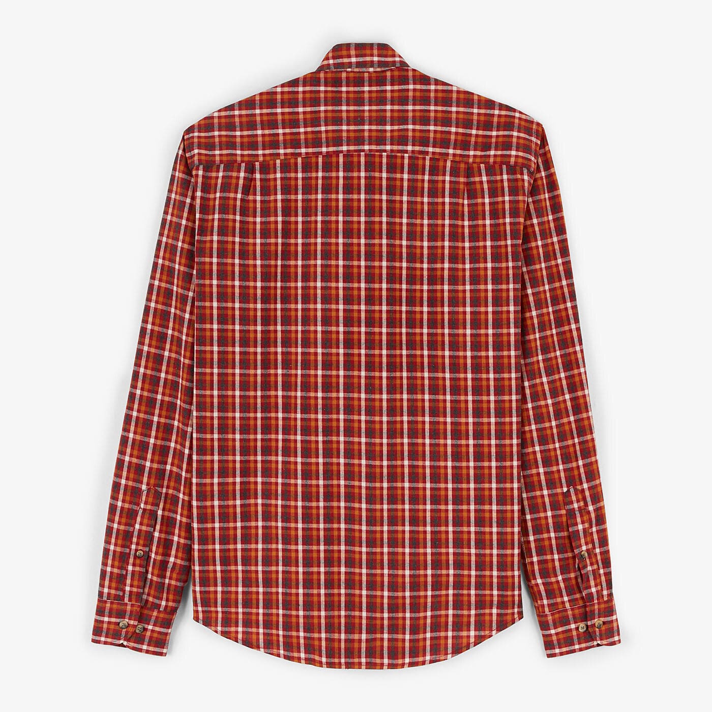 Brick red plaid long-sleeved shirt