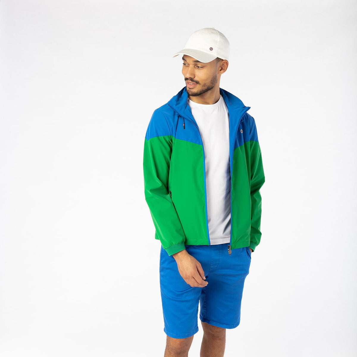 Two-tone green PLAY windbreaker jacket