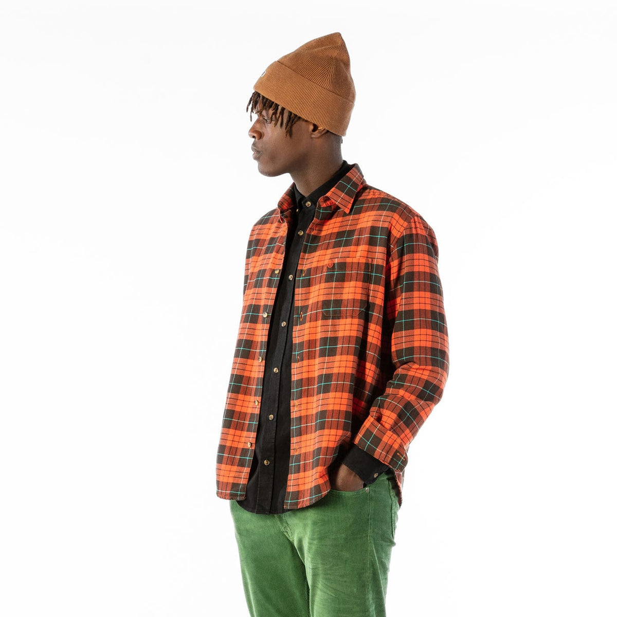 Sienna long-sleeved cotton plaid shirt