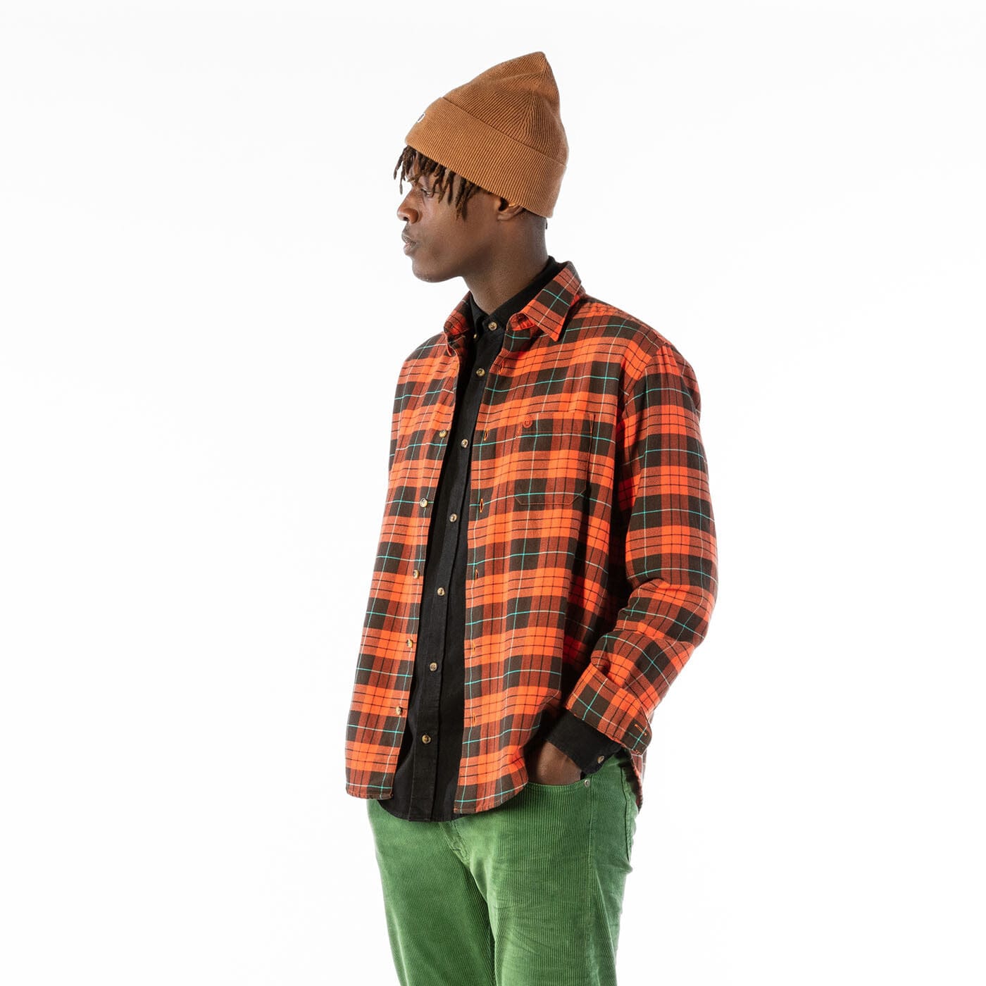 Sienna long-sleeved cotton plaid shirt