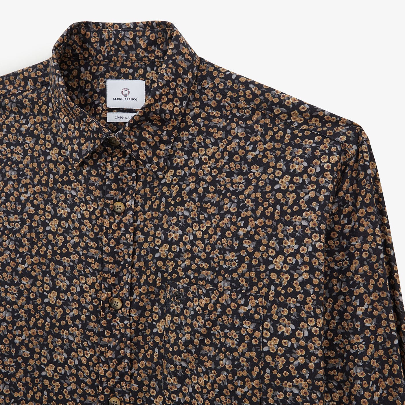 Steel gray long-sleeved shirt in floral fabric