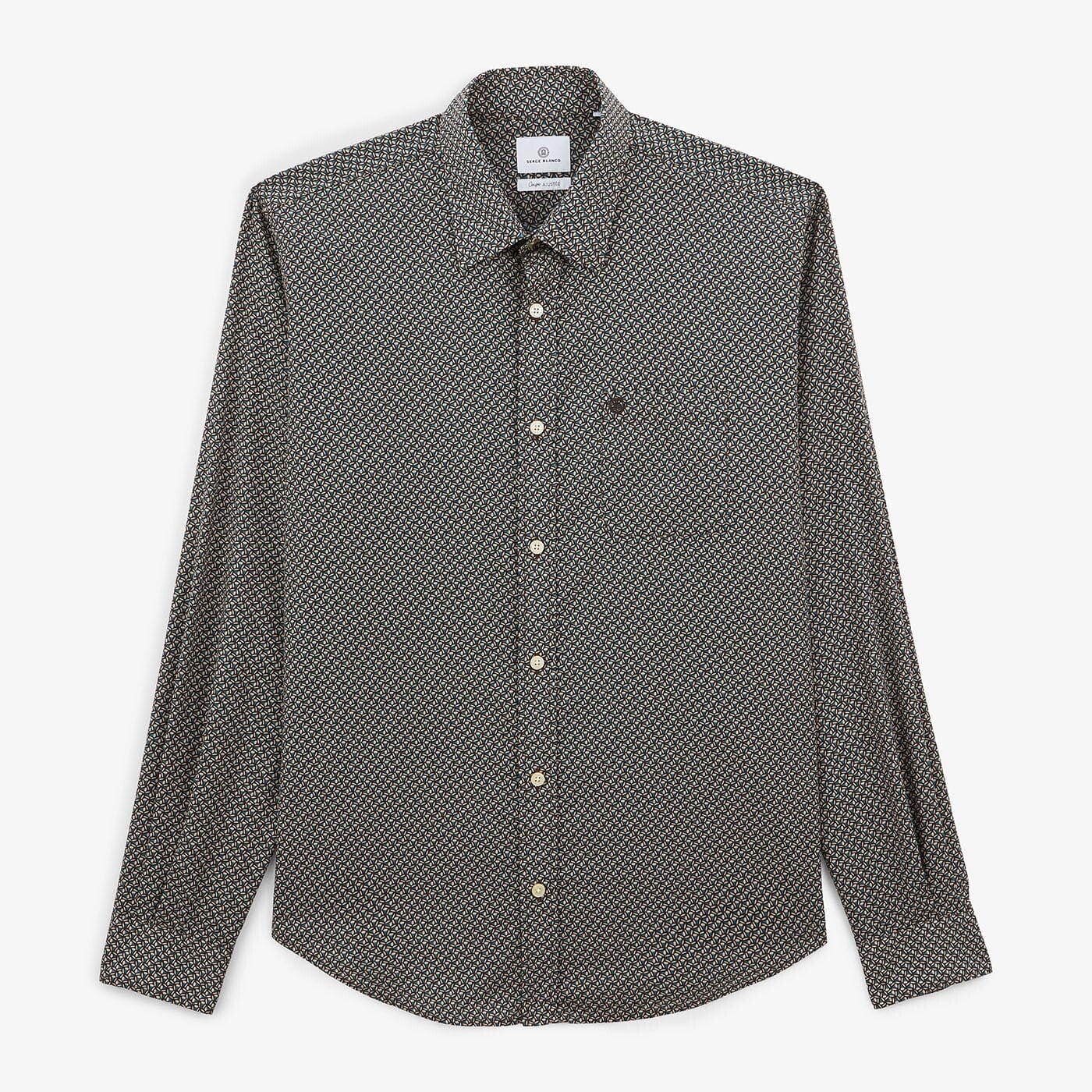 Long-sleeved amethyst shirt in fancy fabric