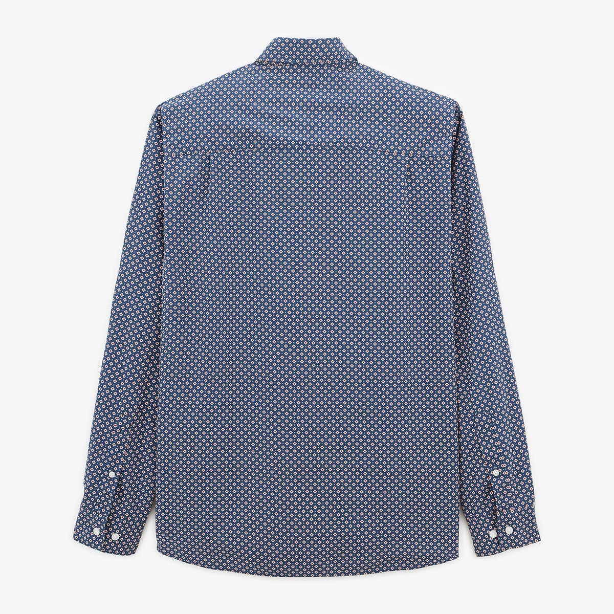 Dark blue geometric print long-sleeved cotton shirt