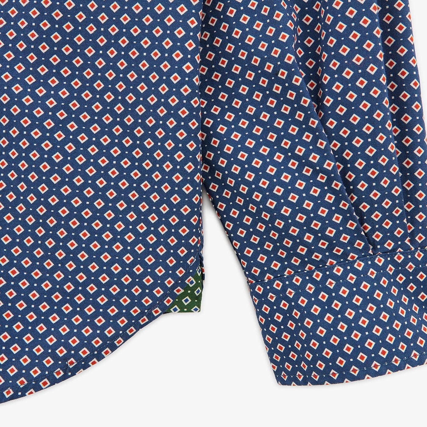 Dark blue geometric print long-sleeved cotton shirt