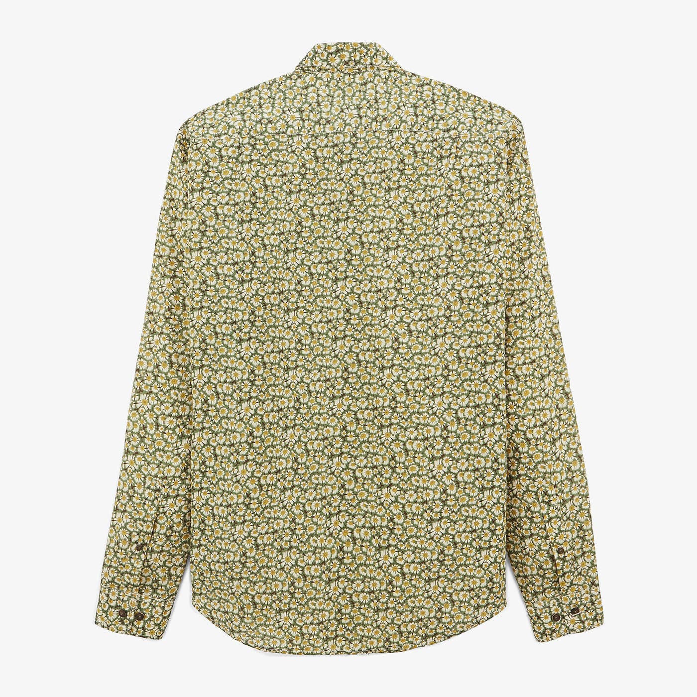 Olive green daisy long-sleeved cotton shirt